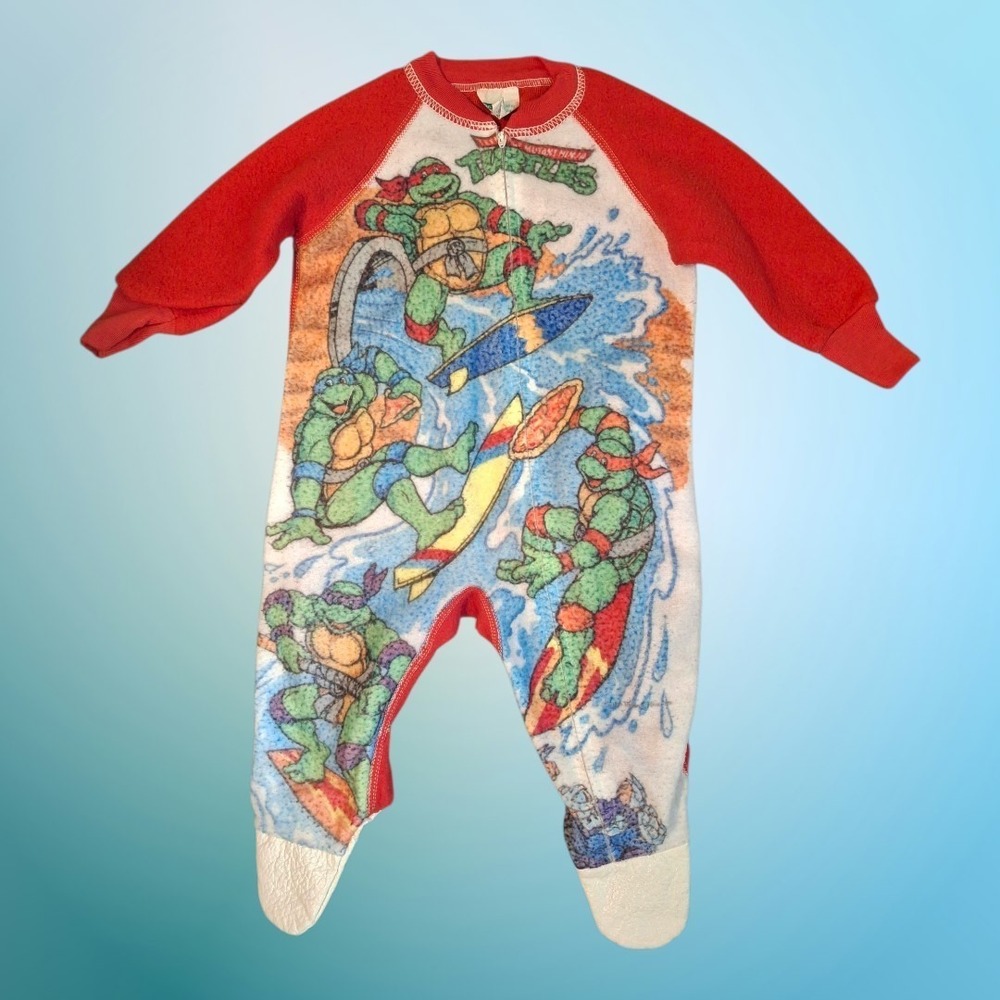 Vintage 90s Teenage Mutant Ninja Turtles Footed PJs Size 1T One Piece Red Surf